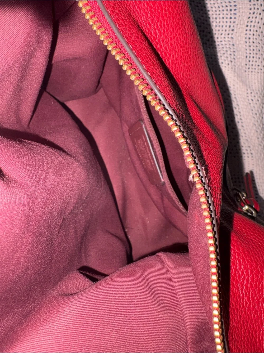 Coach Red Pebbled Leather Shoulder Hobo with Gold Hardware